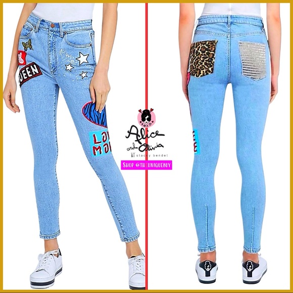 Alice + Olivia Patchwork Good High Rise Skinny Jeans Pant